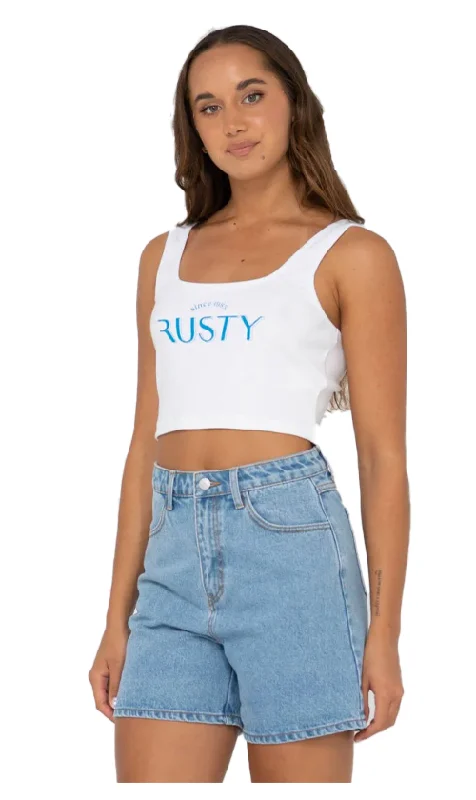 Rusty 1985 Ladies Baby Tank White metallic tank top