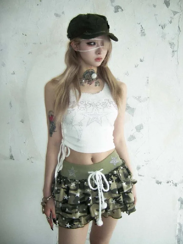 Stone Side Drawstring Lace Tank Top【s0000007892】 cute tank top