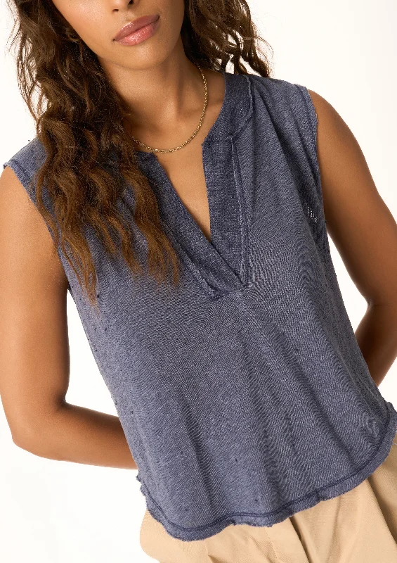 notch neck textured tank fitted tank top