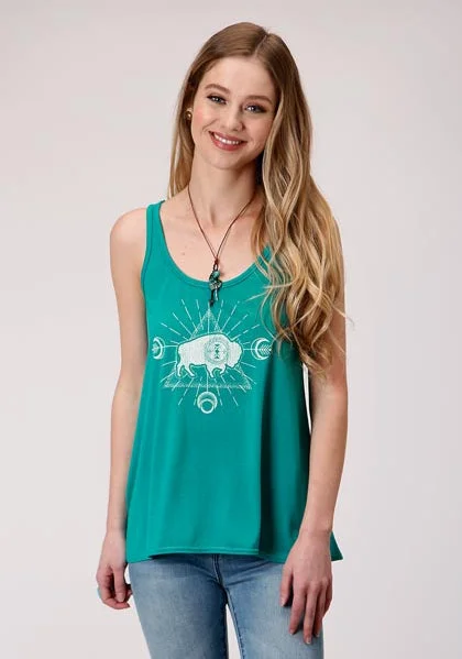 Roper Women's Buffalo Screen Tank Top teal tank top