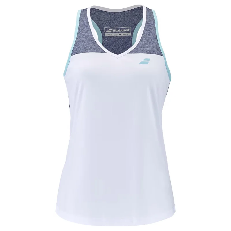 Babolat Women's Play Tank Top [White/Heather Blue] open back tank