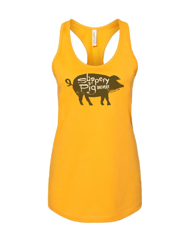 Slippery Pig · Golden Yellow Racerback Tank neon tank top