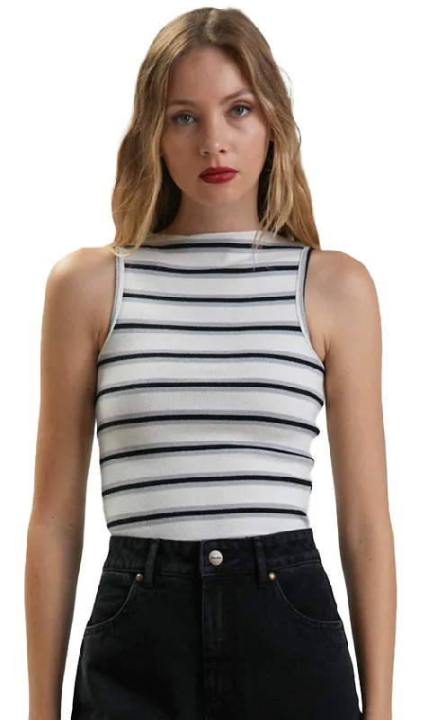 Afends Moby Hemp Striped Ladies High Neck Tank Shadow gold tank top