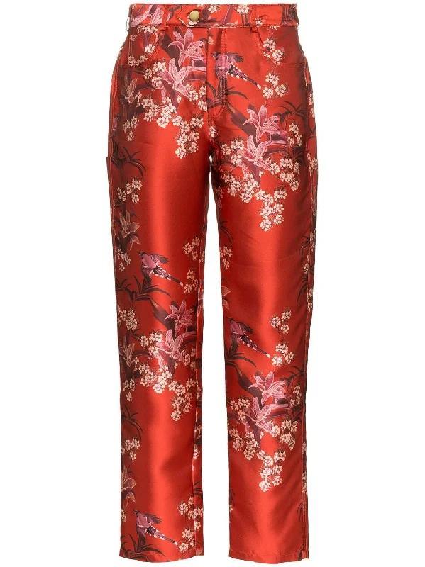 Corajuda Renaissance floral-print satin trousers Trousers Designer Luxury