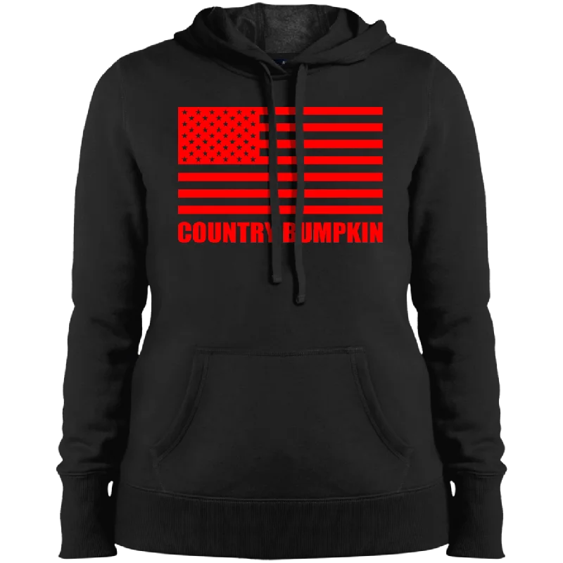 "Country Bumpkin" Red American Flag LST254 Ladies' Pullover Hooded Sweatshirt Leg Sleeve Comfort