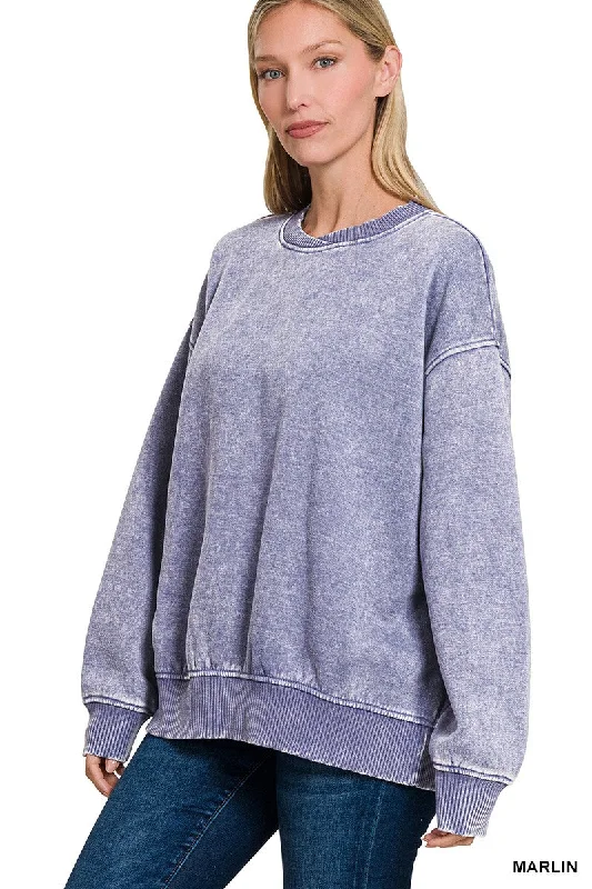 ACID WASH OVERSIZED FLEECE PULLOVER Sarouel Sleeve Pullover