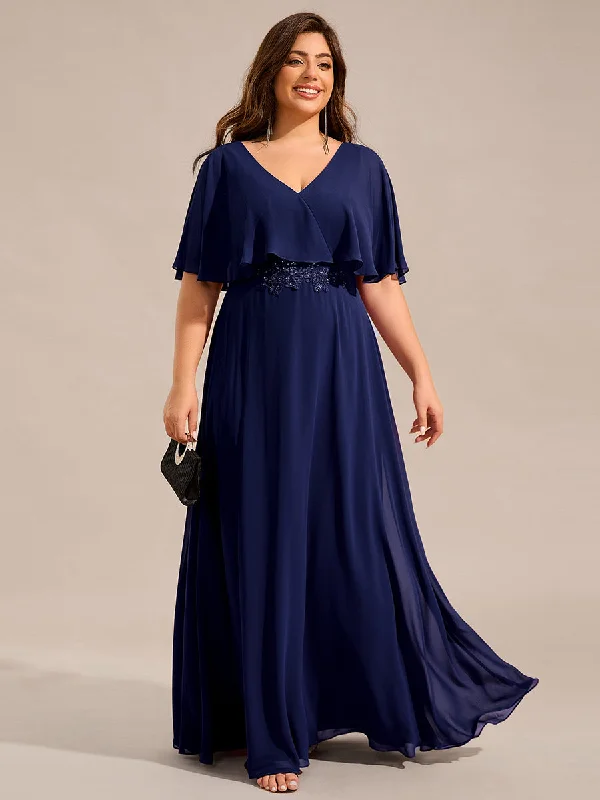 Plus Size Elegant Shawl Bat-wing Sleeve Chiffon Evening Dresses with Applique Decoration Classic Cashmere Shawl Scarf