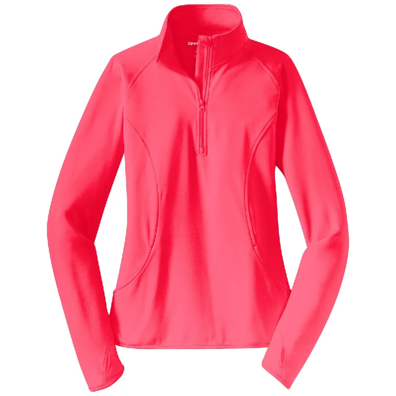 Sport-Tek Women's Hot Coral Sport-Wick Stretch 1/4-Zip Pullover V-Neck Stylish Pullover