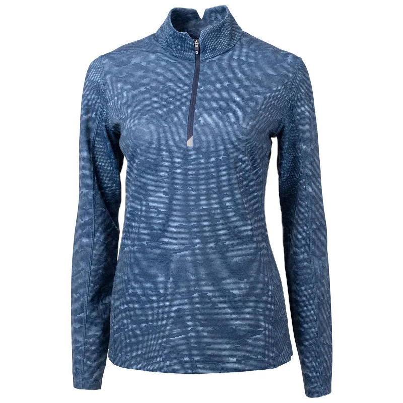 Cutter & Buck Women's Navy Blue Traverse Camo Print Stretch Quarter Zip Pullover Slim Sleeve Pullover