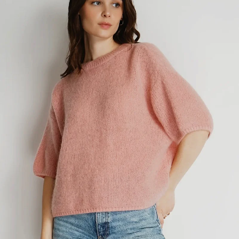 CC SHORT SLEEVE PULLOVER MOHAIR SWEATER Plunging Neck Pullover