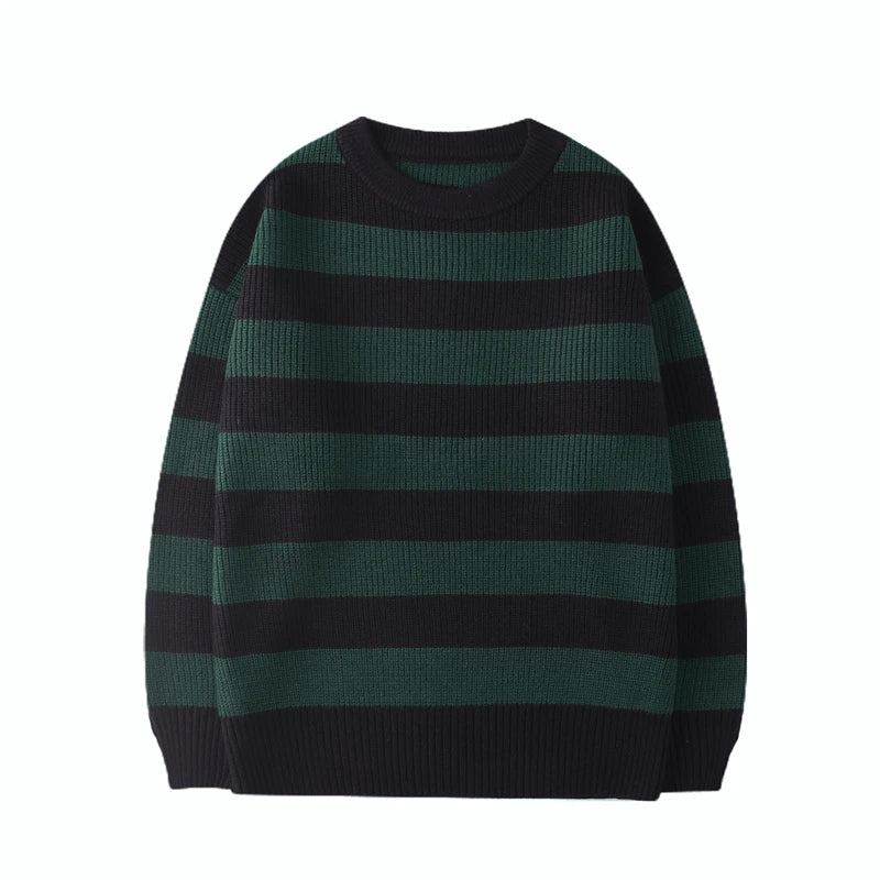 Advbridge Striped Knitted Sweater Men Women Vintage Tate Langdon Loose Sweaters Harajuku Green Warm Autumn Jumper Pullover Unisex Casual Long Bell Sleeve