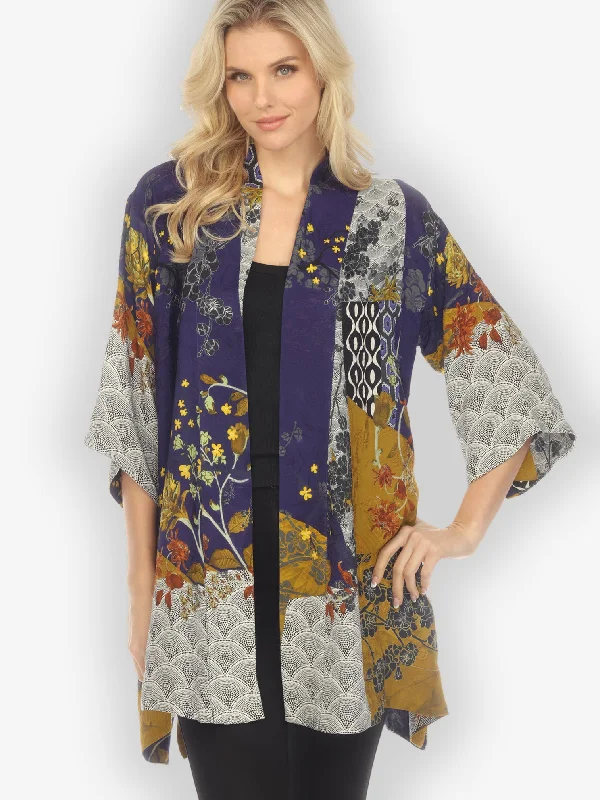 Bohemian Mixed Art Silk Kimono Jacket Tailored Jacket Straight Jacket A-Line Jacket