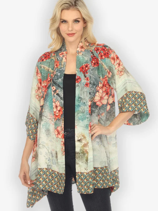 Summer Blossom Silk Kimono Jacket One-Shoulder Jacket Off-the-Shoulder Jacket Asymmetrical Jacket