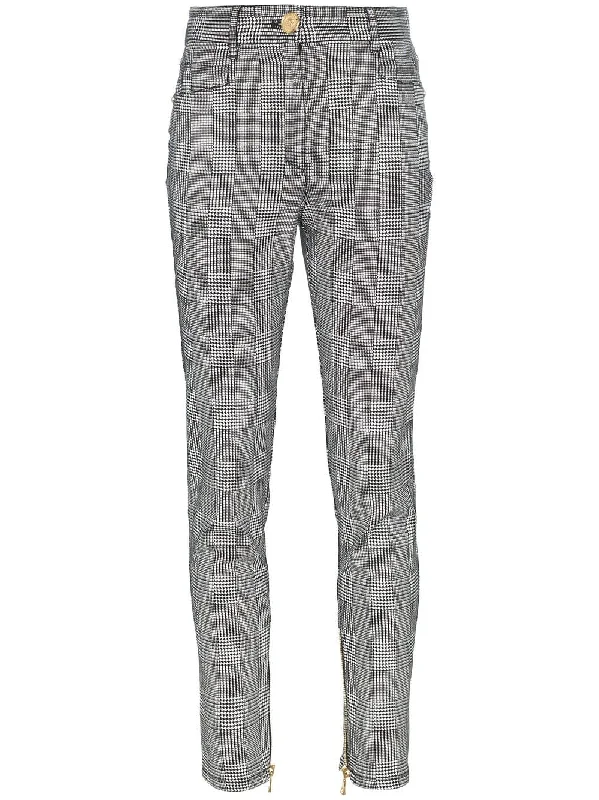 Checked high waisted cotton-blend trousers Trousers cozy soft