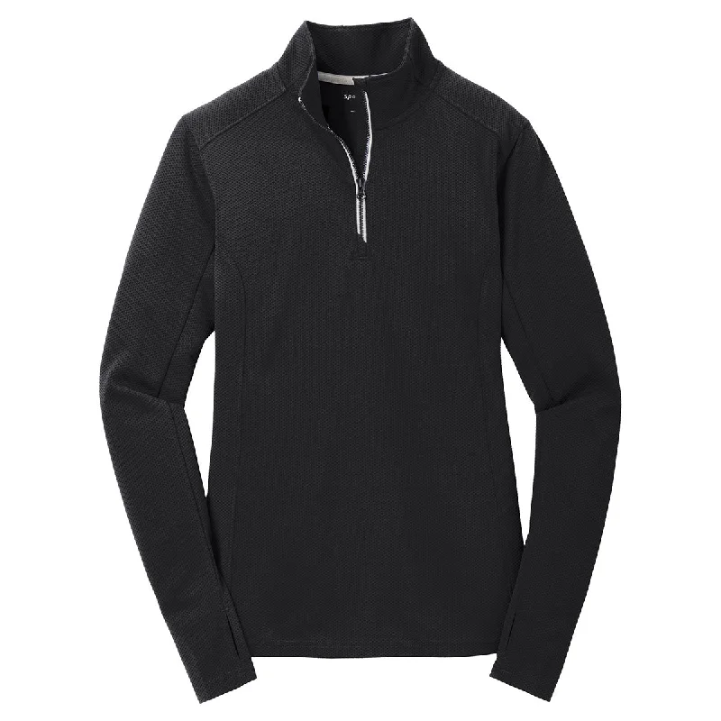 Sport-Tek Women's Black Sport-Wick Textured 1/4-Zip Pullover Gathered Sleeve Pullover