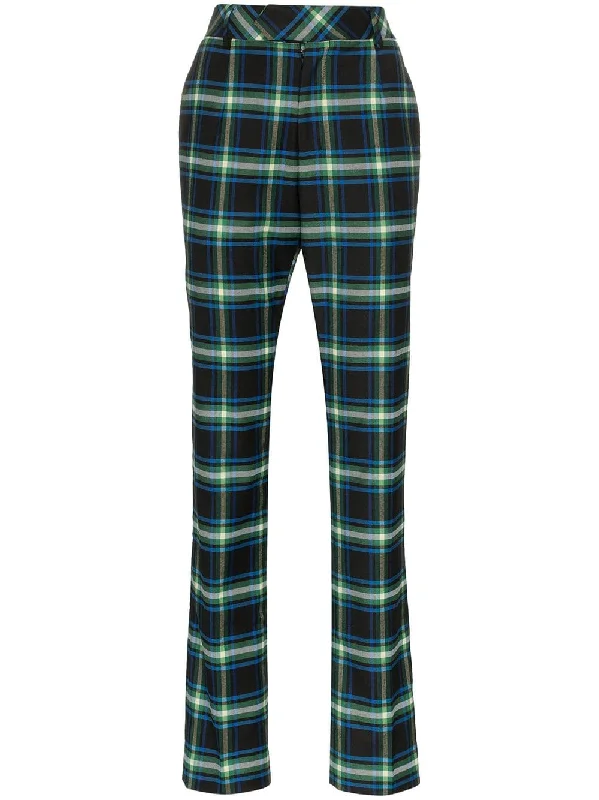 High-Waisted Checked Trousers Trousers Silk Elegant