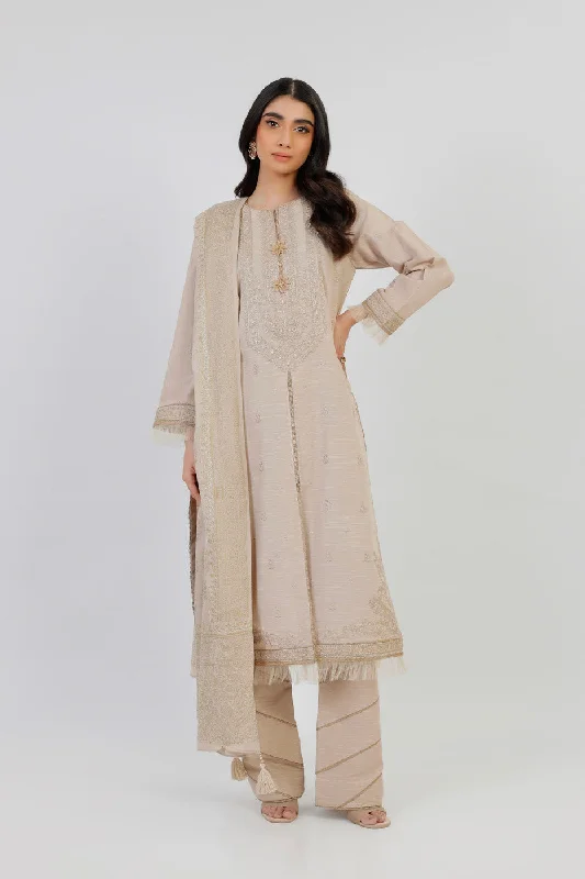 3 Pc Embroidered Khaddar Suit With Shawl Warm Knit Shawl Wrap