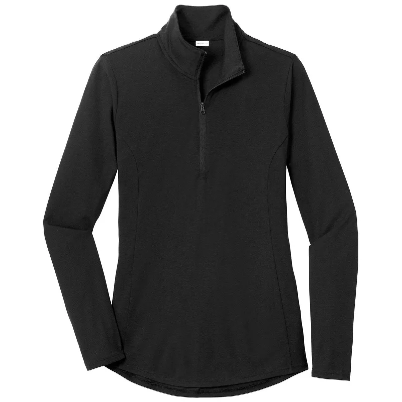 Sport-Tek Women's Black Triad Solid PosiCharge Tri-Blend Wicking 1/4-Zip Pullover Solo Sleeve Pullover