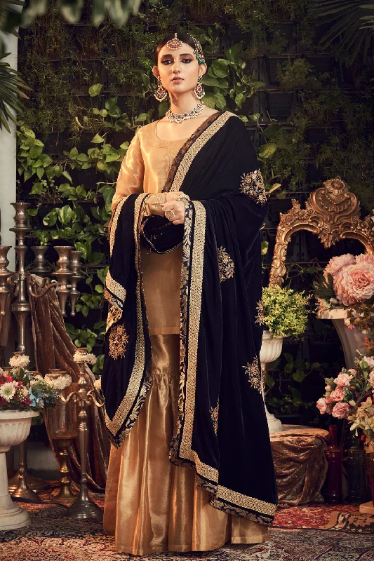 Oxidised Gold Garara Set With Velvet Dupatta Shawl Fashionable Shawl with Tassels