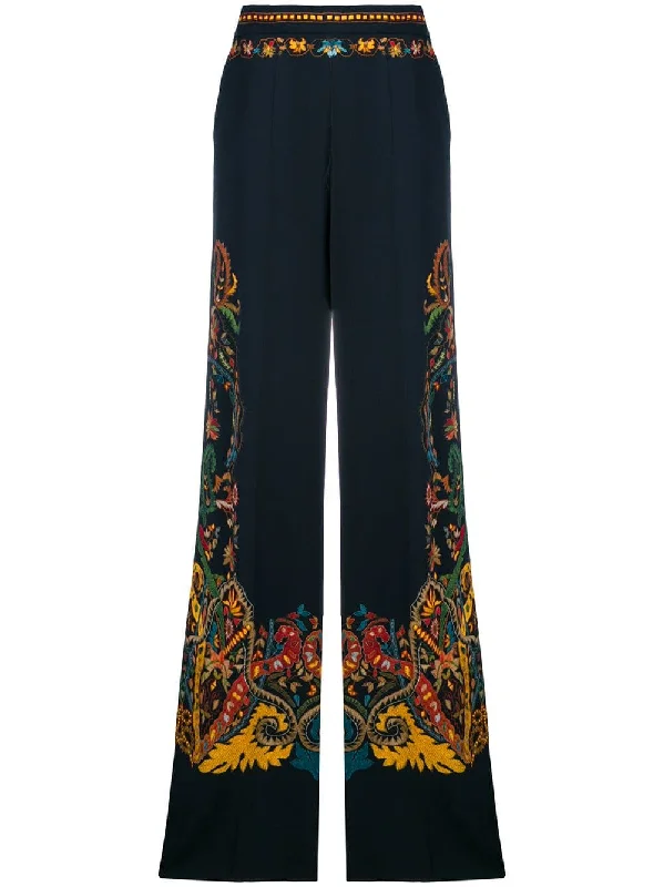 embroided flared trousers Trousers fashionable chic