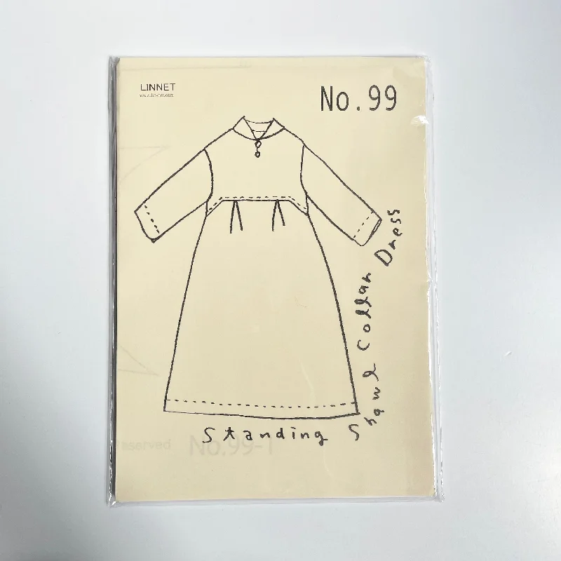 Linnet Pattern No. 99 : Dress with Standing Shawl Collar Fashionable Embroidered Shawl