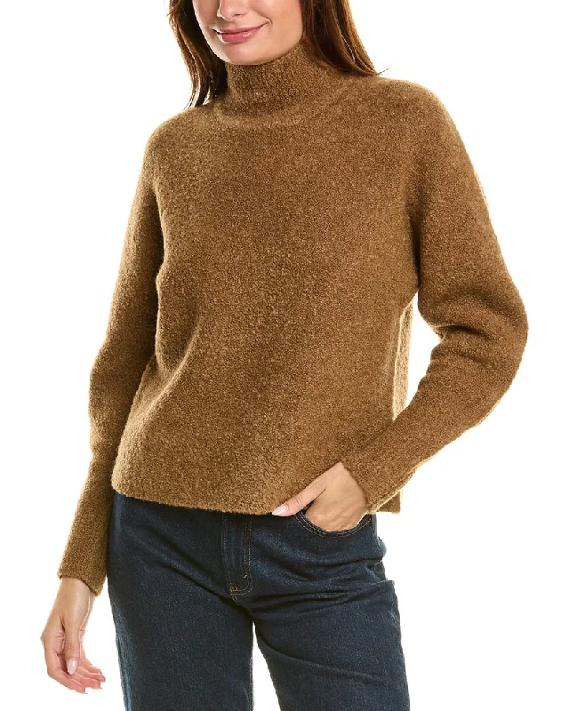 Theory Cozy Boucle Wool & Yak-Blend Pullover V-Neck Stylish Pullover