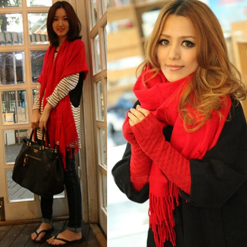 New Fashion Winter Korea Women Multicolor Long Large Warm Soft Tassels Wrap Scarf Shawl Soft Knit Shawl Poncho