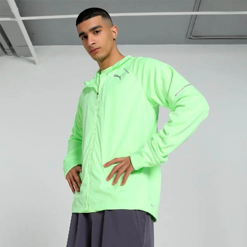 Puma Run Grid Fleece Woven Jacket - Mens - Fizzy Apple Welt Pockets Slit Pockets Flap Pockets