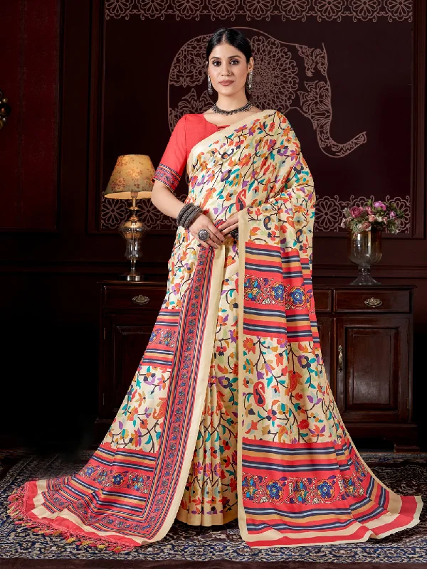 Sonakshi Women's Multicolor Digital Printed Pashmina Saree with Shawl Casual Shawl with Fringes