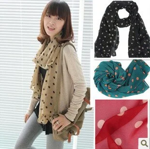 New Stylish Girl Long Soft Silk Chiffon Scarf Wrap Polka Dot Shawl Scarve For Women Hot Sale Luxurious Cashmere Shawl Wrap