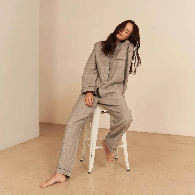 Grey Linen Pyjama Trouser Set Trousers Trousers Formal