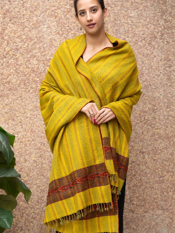 Fine, Soft Himachal Wool Striped Shawl - Lime Yellow Chic Knit Shawl Poncho