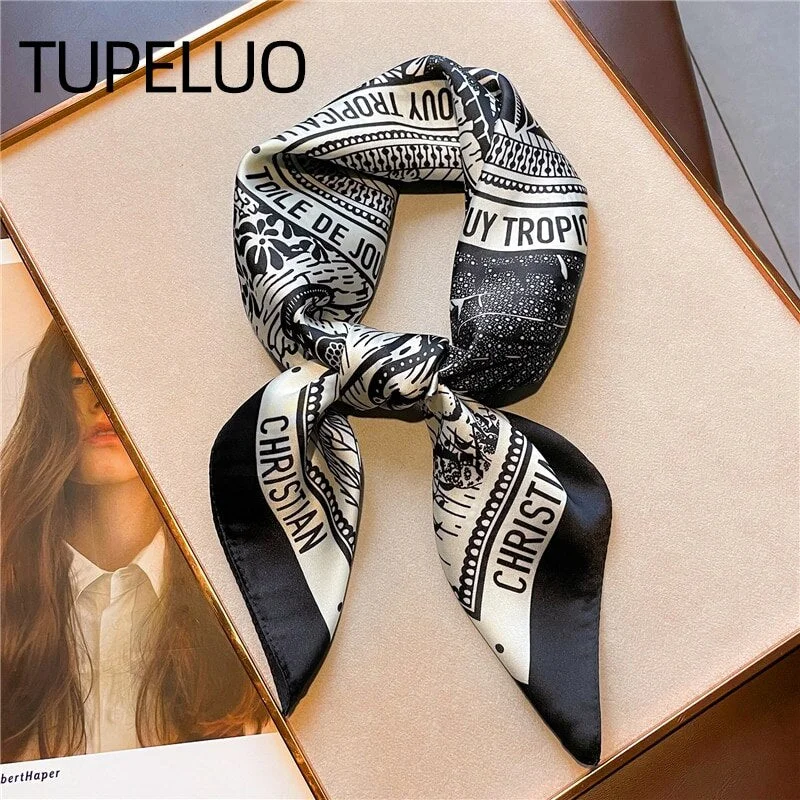 Print 70cm Silk Satin Headkerchief Women Luxury Design Neck Tie Scarf Female Hair Hand Wrist Foulard Shawl Hijab Bandana Lightweight Silk Shawl