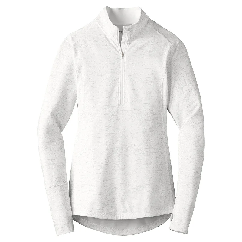 Sport-Tek Women's White Sport-Wick Stretch Reflective Heather 1/2-Zip Pullover Ruffle Neck Pullover