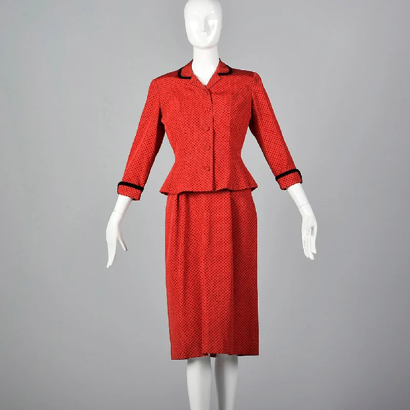 1950s L'Aiglon Red Dress with Matching Jacket Herringbone Jacket Checkered Jacket Solid Jacket