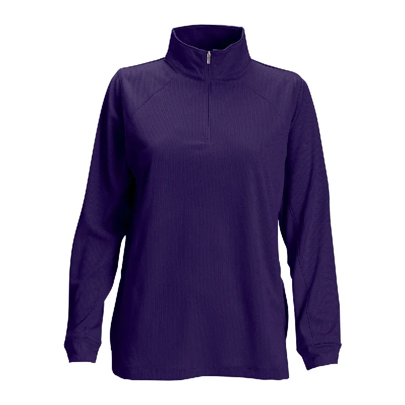 Vansport Women's Purple Mesh 1/4-Zip Tech Pullover Box Sleeve Comfort