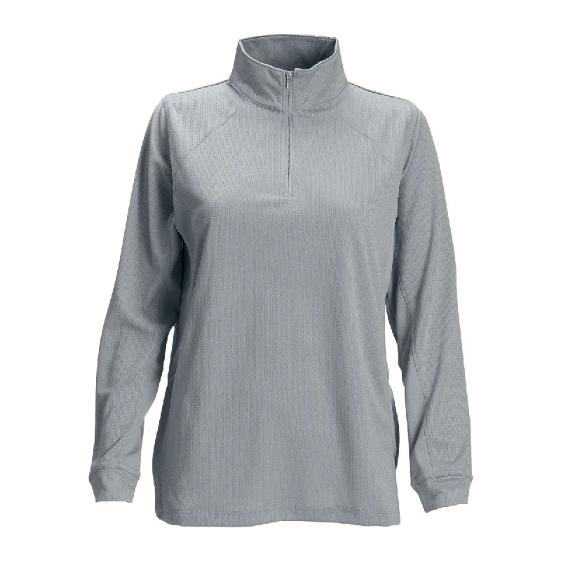 Vansport Women's Grey Mesh 1/4-Zip Tech Pullover Fitted Ribbed Sweater