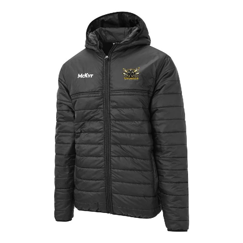 Mc Keever Manchester Mosquitoes AFL Core 22 Puffa Jacket - Adult - Black Belted Jacket Elasticated Jacket Padded Jacket