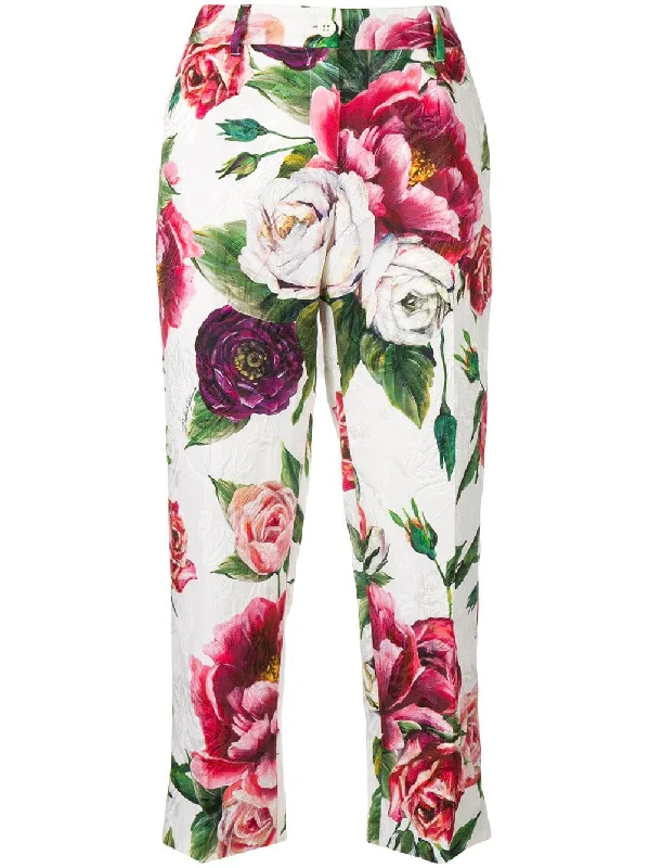 rose printed cropped trousers Trousers Culottes Wide Leg