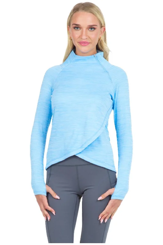 Light Blue Asymmetrical Zip Pullover Peter Pan Collar