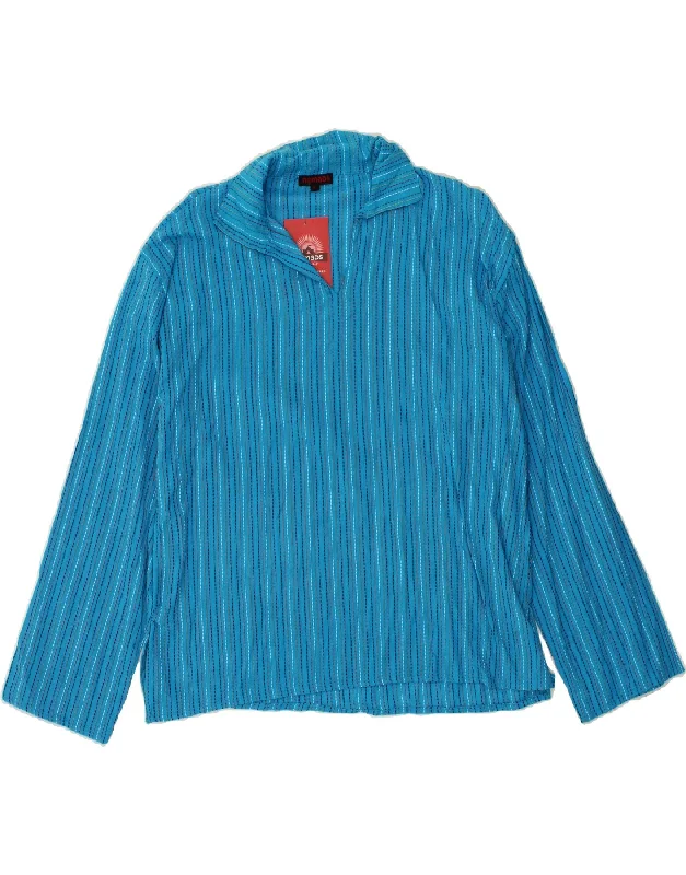 NOMADS Womens Pullover Shirt UK 16 Large Blue Striped Cotton Hooded Pullover Sweater