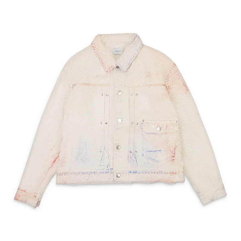 TANAKA MID WASHED CLASSIC WHITE DENIM JACKET Embroidered Jacket Appliqued Jacket Beaded Jacket