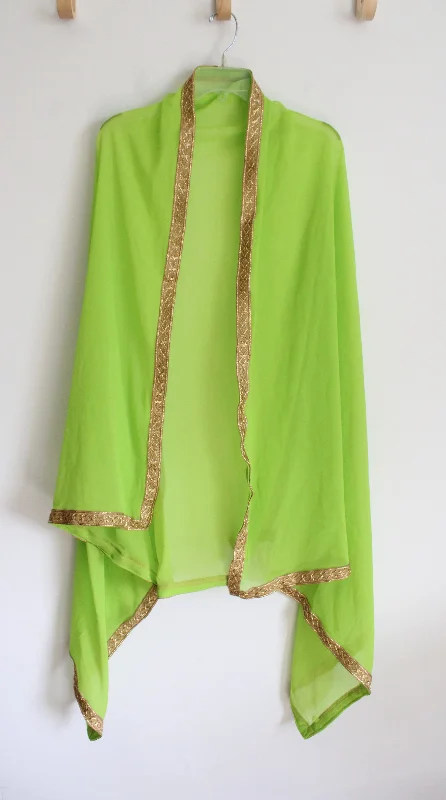 Lime Green Gold Edged Dupatta Shawl Comfortable Silk Shawl