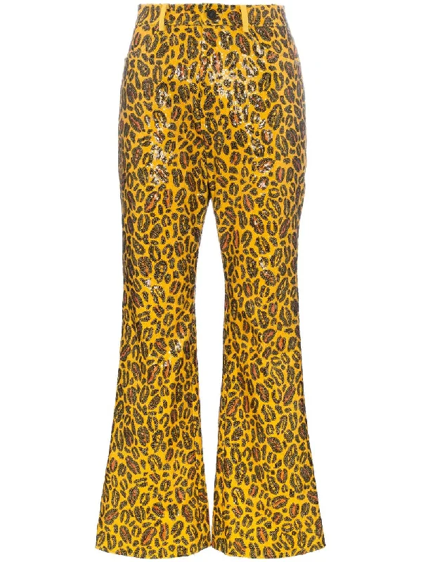 leopard printed sequin embellished trousers Trousers Leisure Comfortable