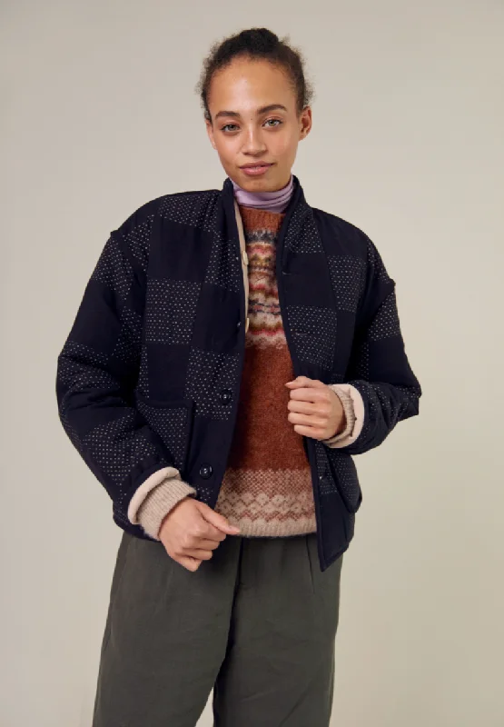 Sideline | Holly Jacket | Patchwork Boat Neck Shawl Collar Notched Collar