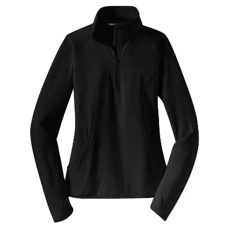 Sport-Tek Women's Black Sport-Wick Stretch 1/4-Zip Pullover Over Sleeve Pullover