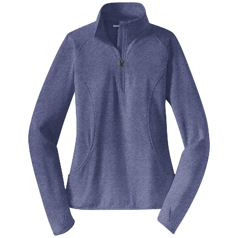 Sport-Tek Women's True Navy Heather Sport-Wick Stretch 1/4-Zip Pullover Port Neck Pullover