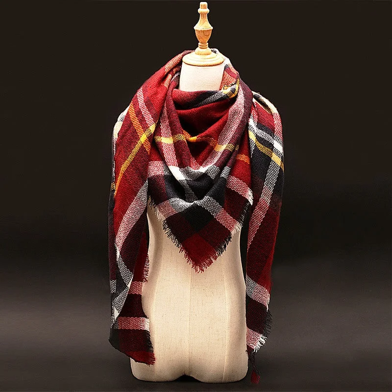 Winter luxury Brand Plaid Cashmere Scarf Women Oversized Blanket Scarf Wrap long Wool Scarf Women Pashmina Shawls and Scarves Casual Shawl with Fringes