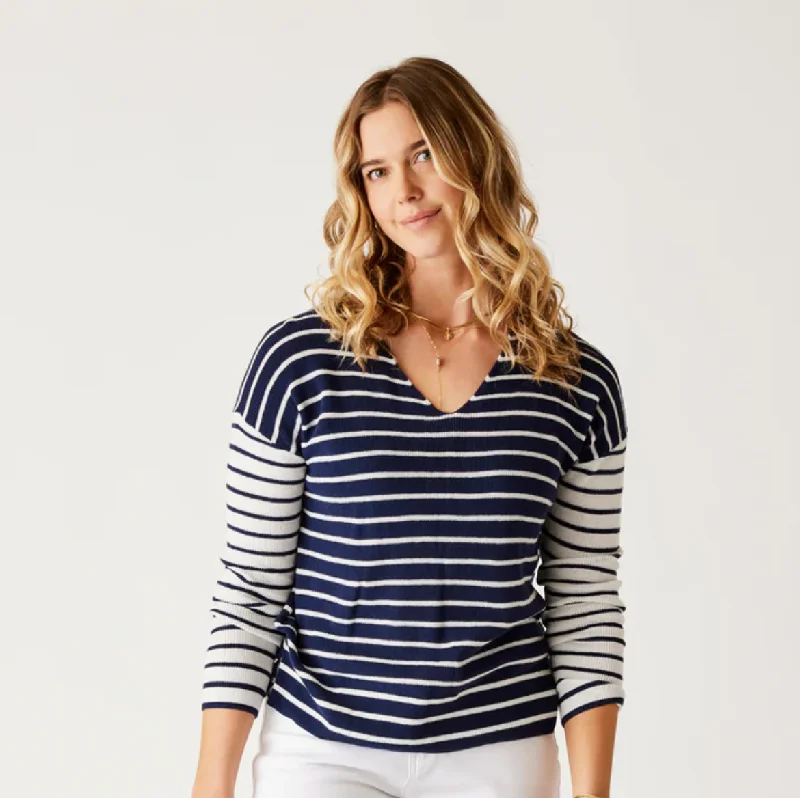 D Zella Pullover - navy breton stripe Scalloped Neck Pullover