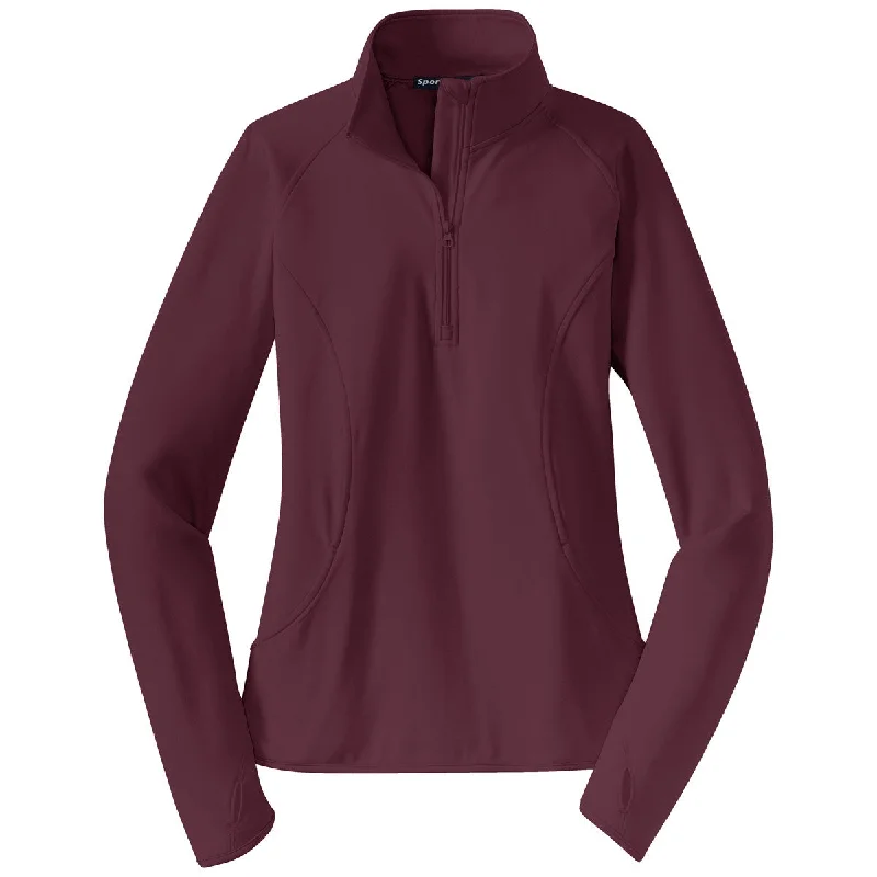 Sport-Tek Women's Maroon Sport-Wick Stretch 1/4-Zip Pullover Turtleneck Warm Pullover